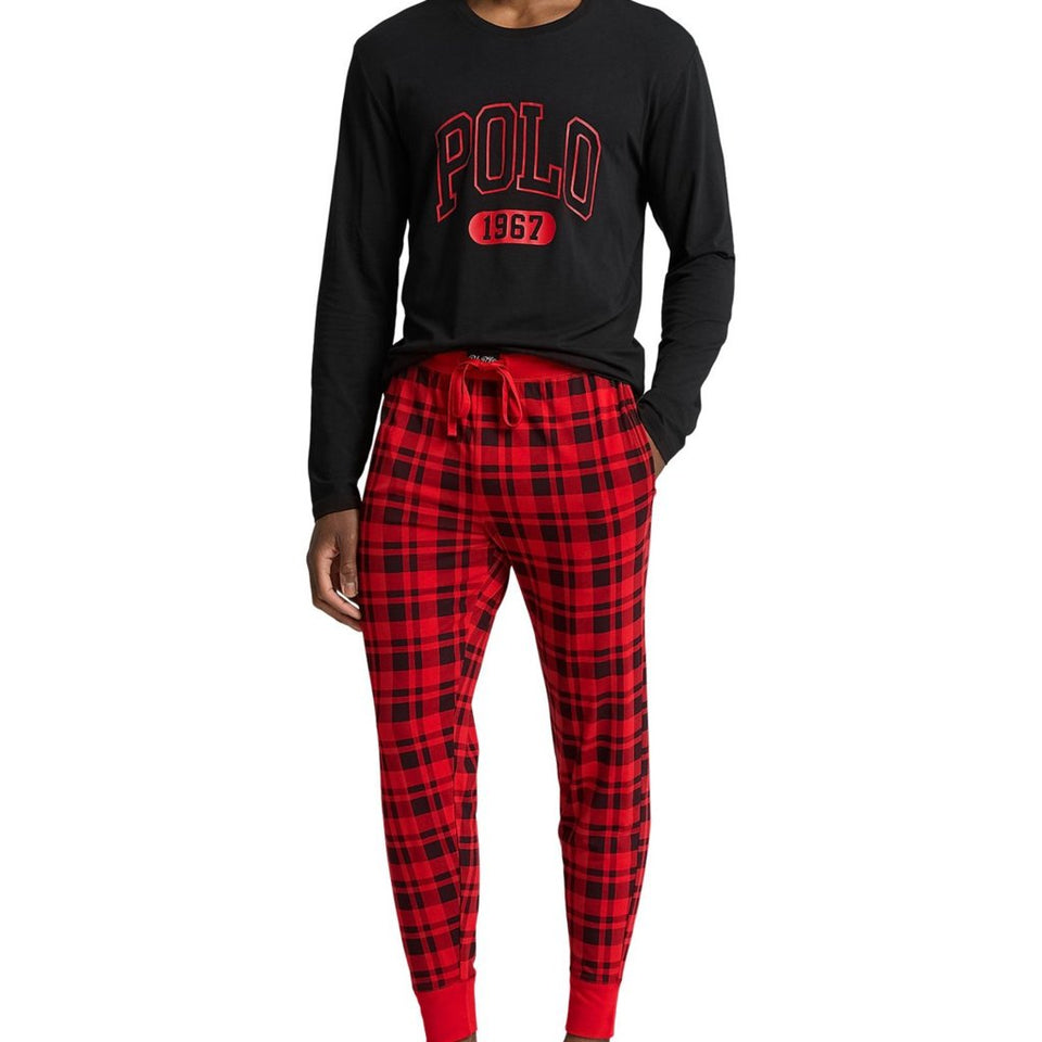 Polo Ralph Lauren Men's Red/Black Buffalo Plaid Crewneck Jogger Pajama Set