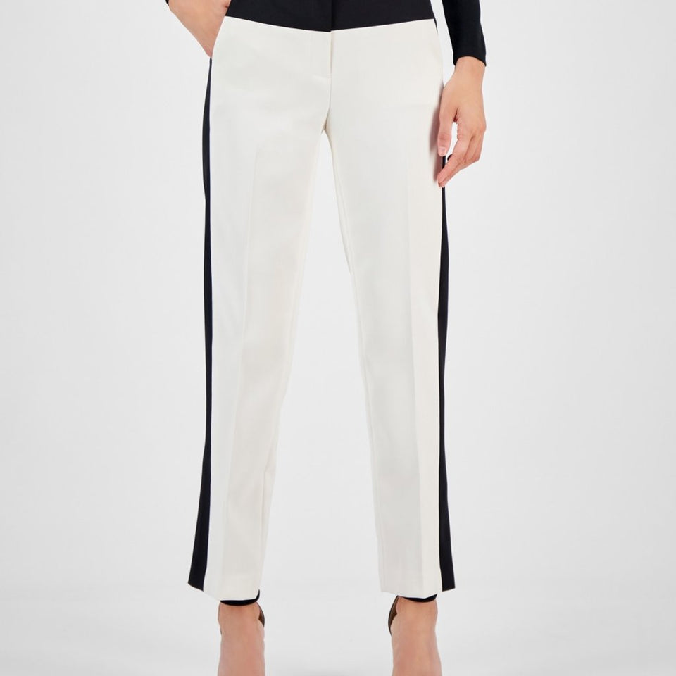 Anne Klein Women'sBlack/White Contrast-Stripe Slim-Leg Trousers