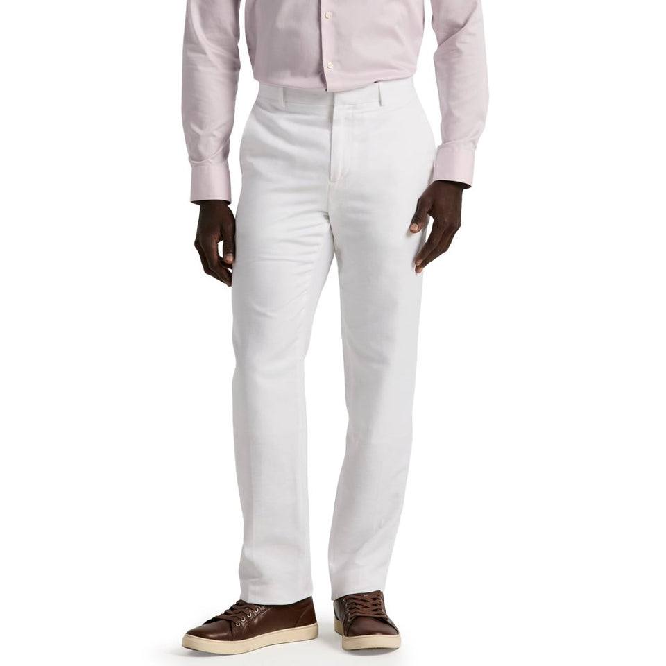 Perry Ellis Men'sWhite Linen Blend Flat Front Dress Trousers
