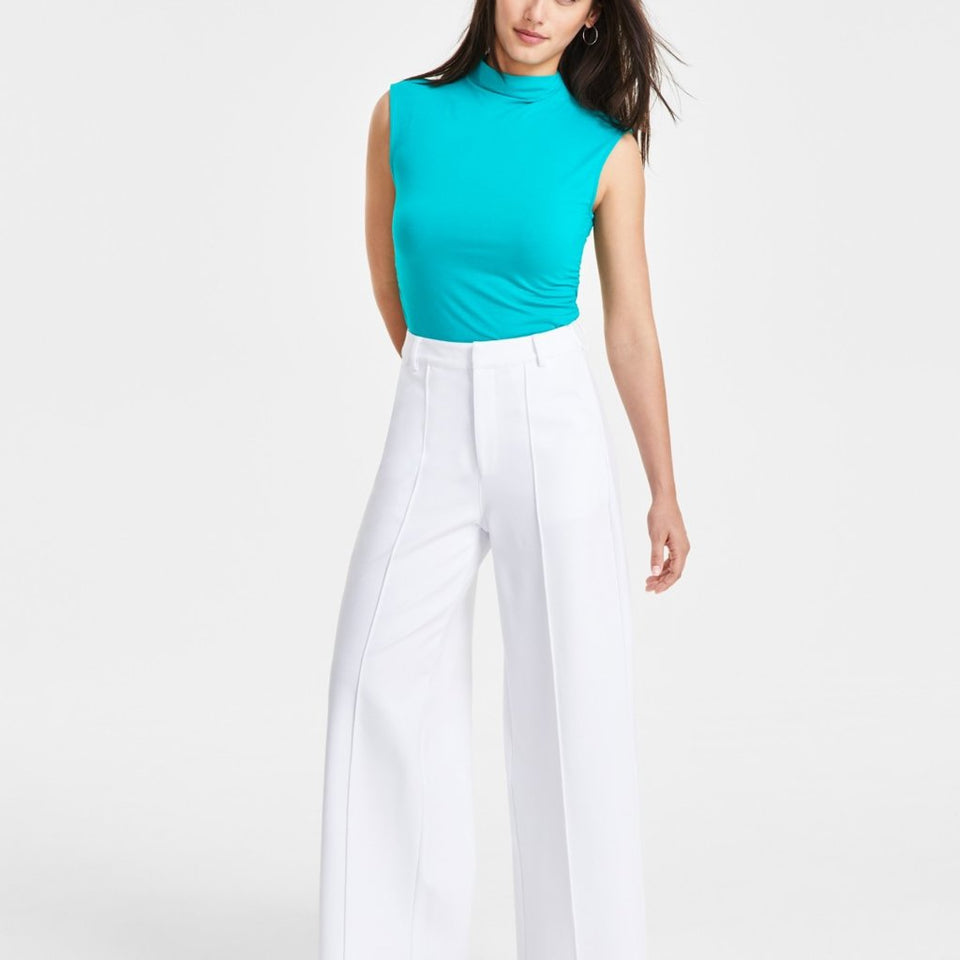Bar Iii Women's White Seamed Wide-Leg Ponte Trousers