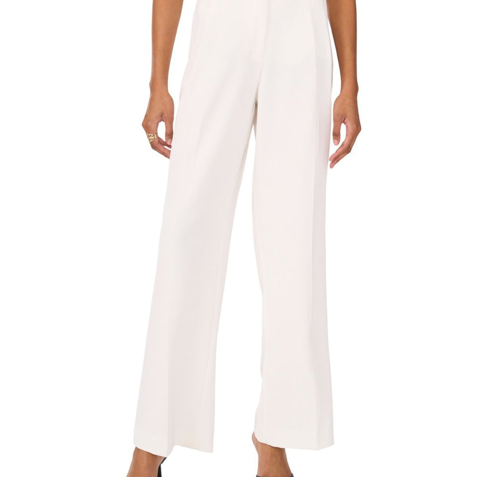 Vince Camuto Women's White Solid Pleated Easy Leg Trousers