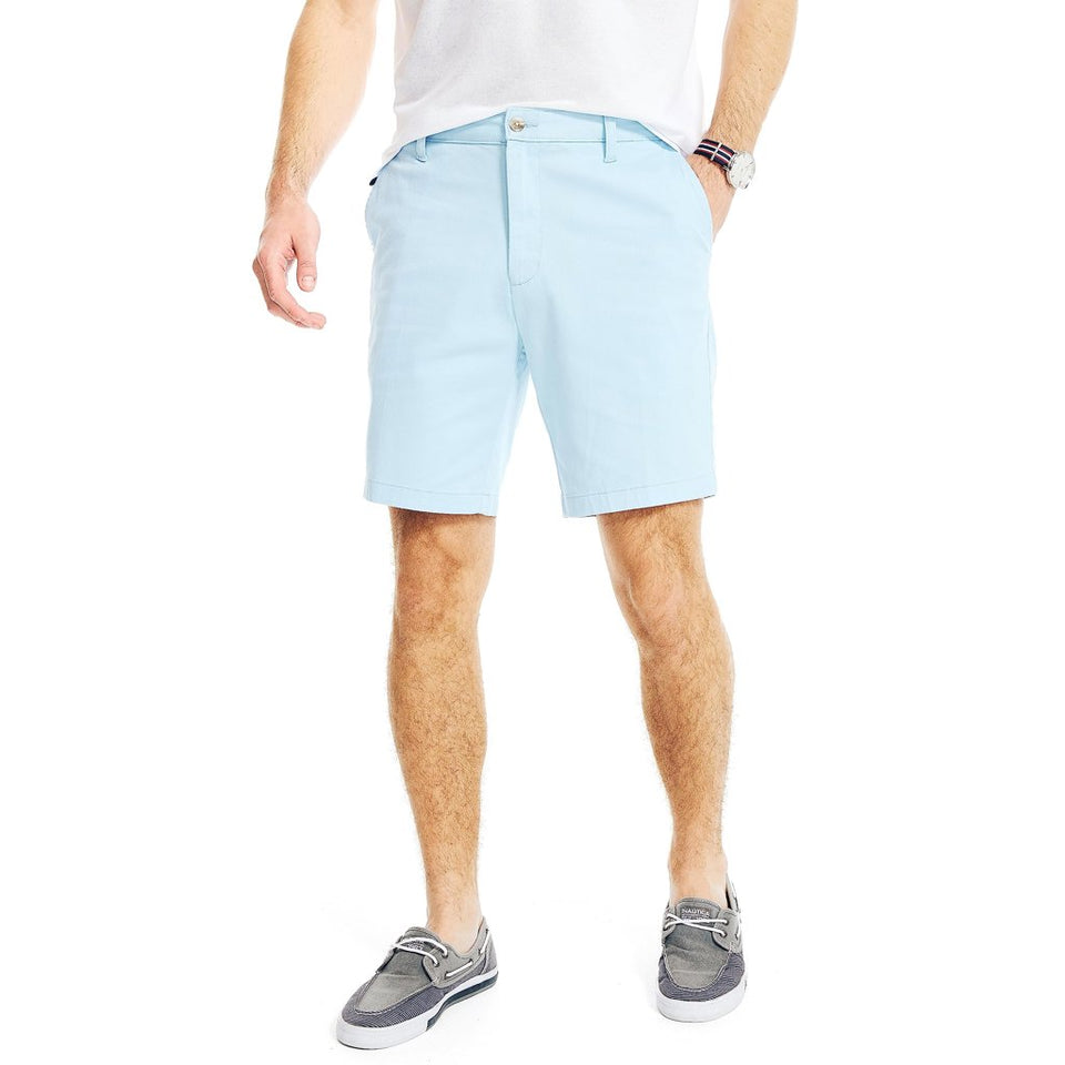 Nautica Men's Light Blue Classic Fit Flat Front Stretch Deck Shorts
