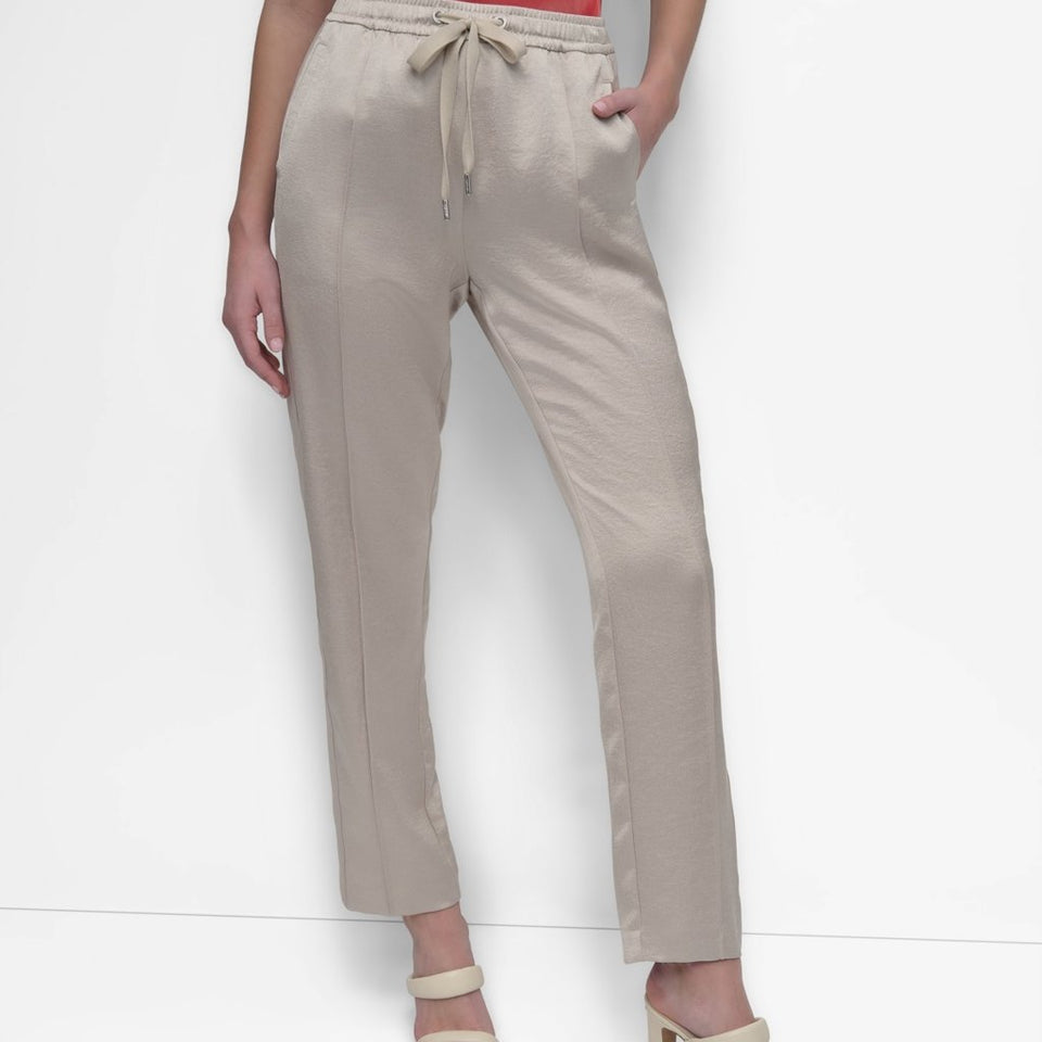 DKNY Women's Light Taupe Tuxedo-Stripe Straight-Leg Woven Pants