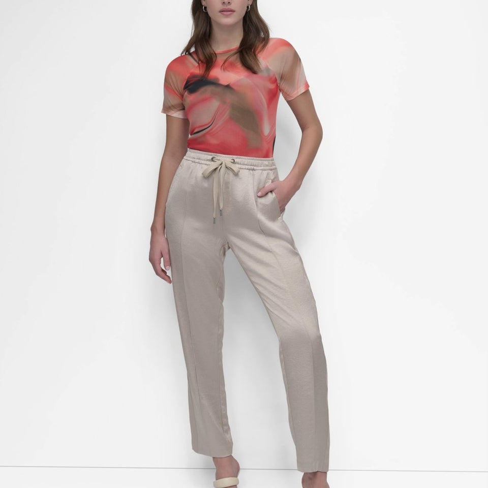 DKNY Women's Light Taupe Tuxedo-Stripe Straight-Leg Woven Pants