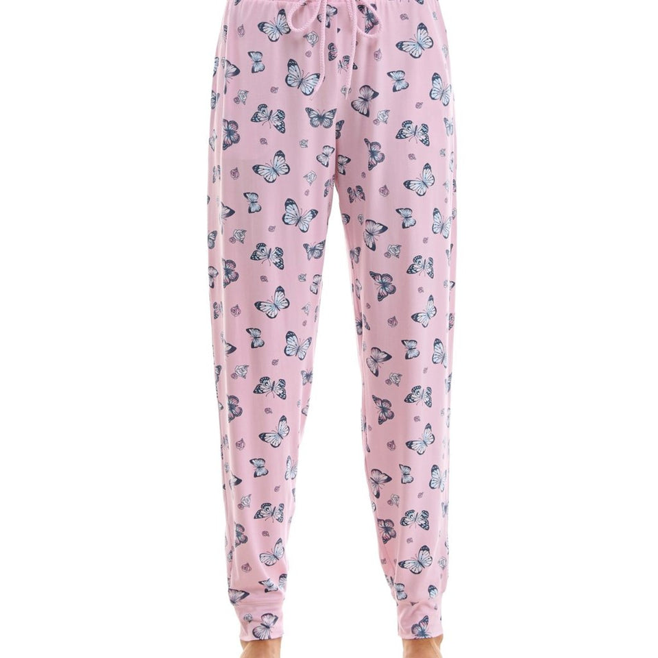 Roudelain Women's Pink Comino Butterflies with Flowers Jogger Pajama Bottoms