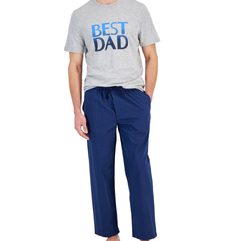 Club Room Men's Navy/GreyBest Dad Graphic Stripe Pajama Set