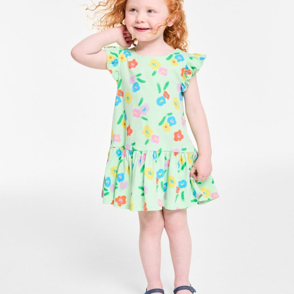 Epic Threads Toddler Girls Green Ash Floral-Print Peplum Dress