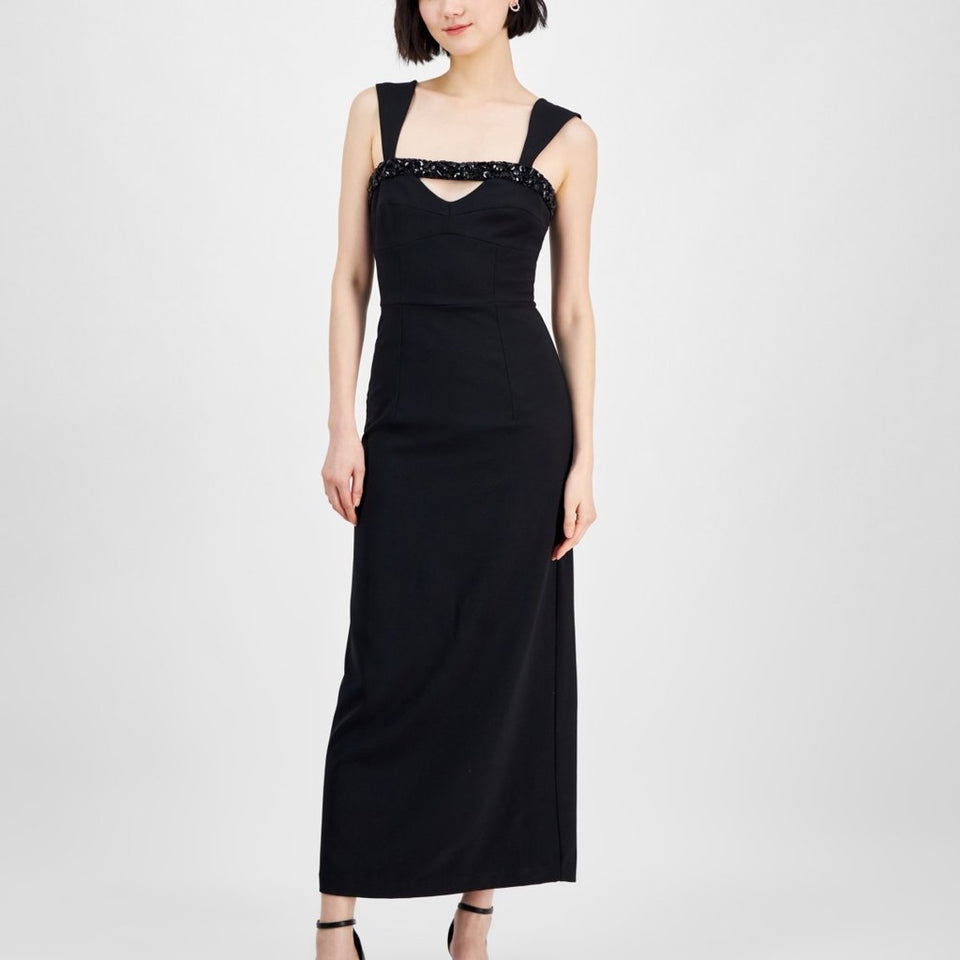 Taylor Women's Black Stretch Crepe Cutout Maxi Dress