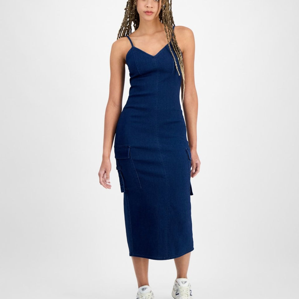 Tinseltown Women's Dark Blue Sleeveless Cargo Bodycon Dress