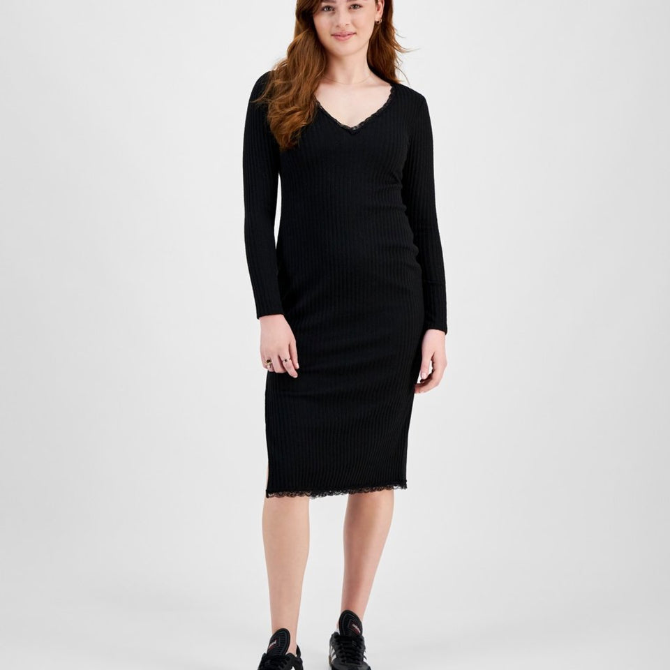 Planet Heart Women's Black Beauty Rib-Knit Midi Dress