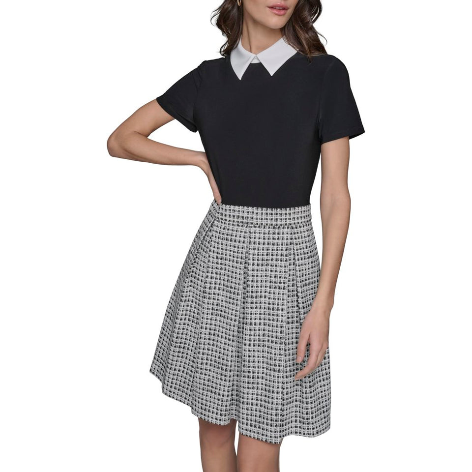 KARL LAGERFELD Women's Black/Grey Collared T Shirt Dress