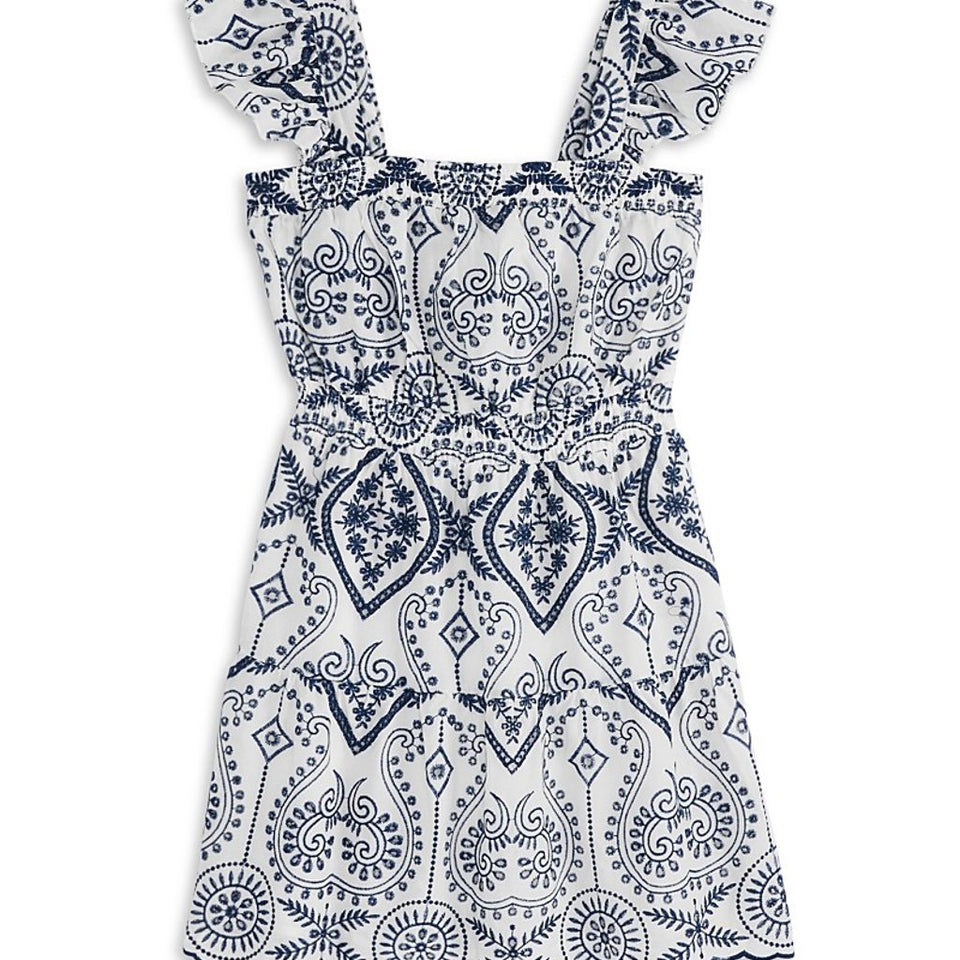 Aqua Girl's White Navy Embroidered Dress