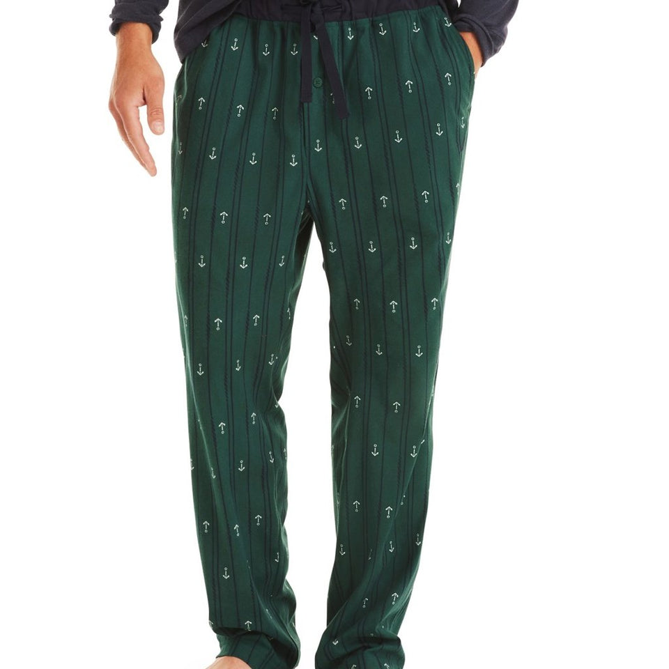 Nautica Men's Dark GreenPlaid Fleece Pajama Pants