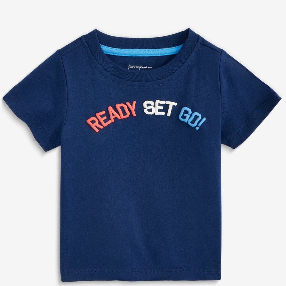 First Impressions Boys Navy Sea Ready Set Go Graphic T-Shirt