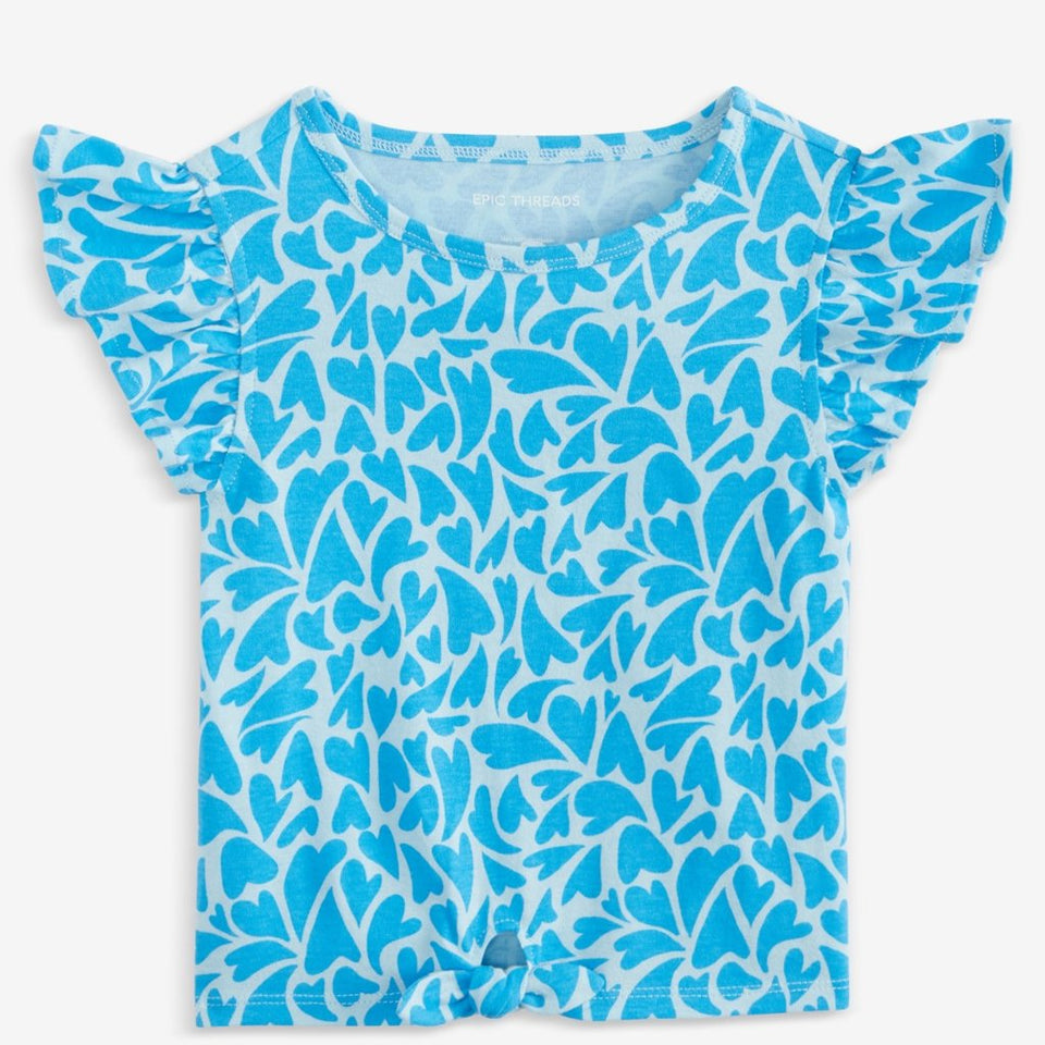 Epic Threads Toddler Girl's Blue Aquatic Hearts Flutter-Sleeve T-Shirt