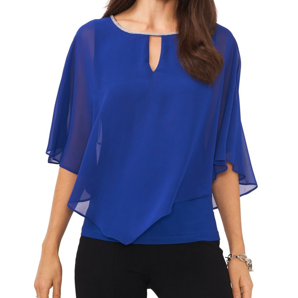MSK Women's Royal Blue Embellished Collar Knit Blouse