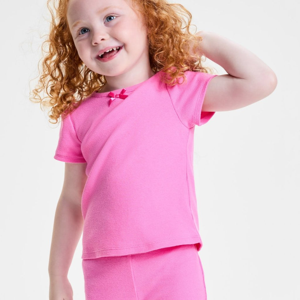 Epic Threads Girl's Pop Pink Ribbed Bow Short-Sleeve T-Shirt