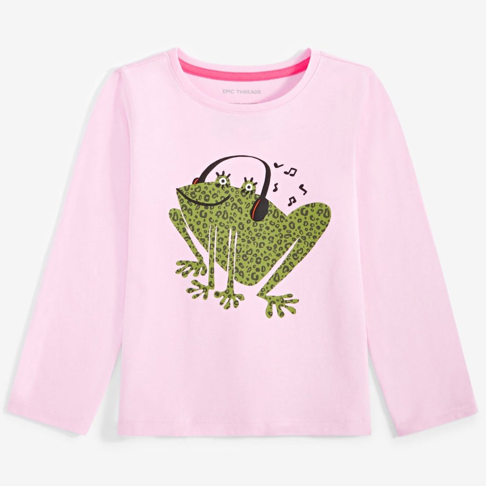 Epic Threads Girl's Pastel Pink Wild Frog Graphic Long-Sleeve Blouse