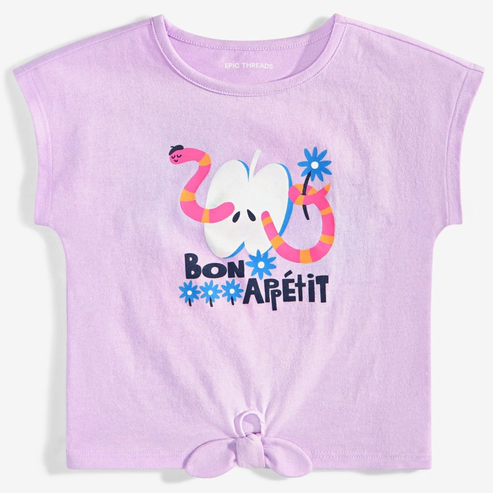 Epic Threads Girl's Lilac Moon Bon Appetit Graphic T-Shirt