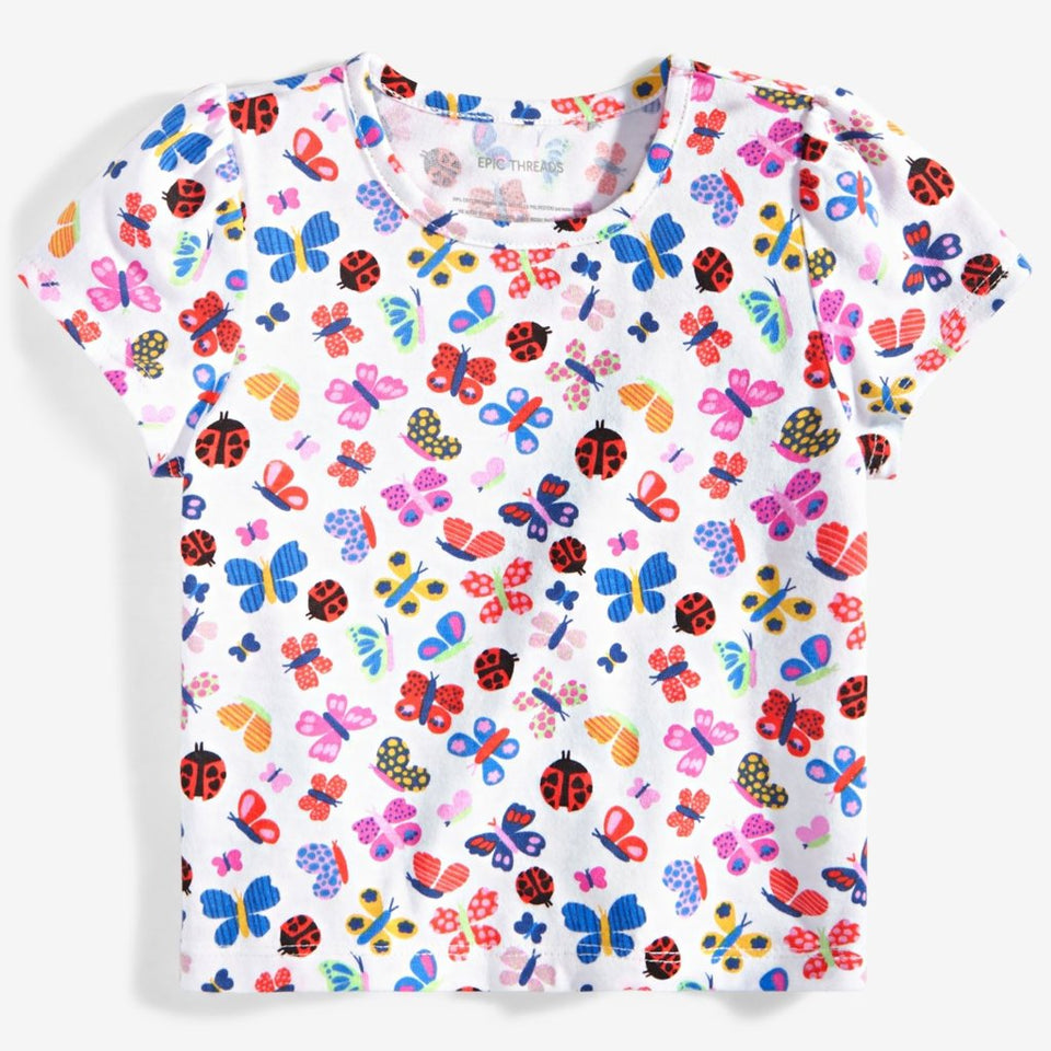 Epic Threads Girl's Bright White Butterfly-Print T-Shirt