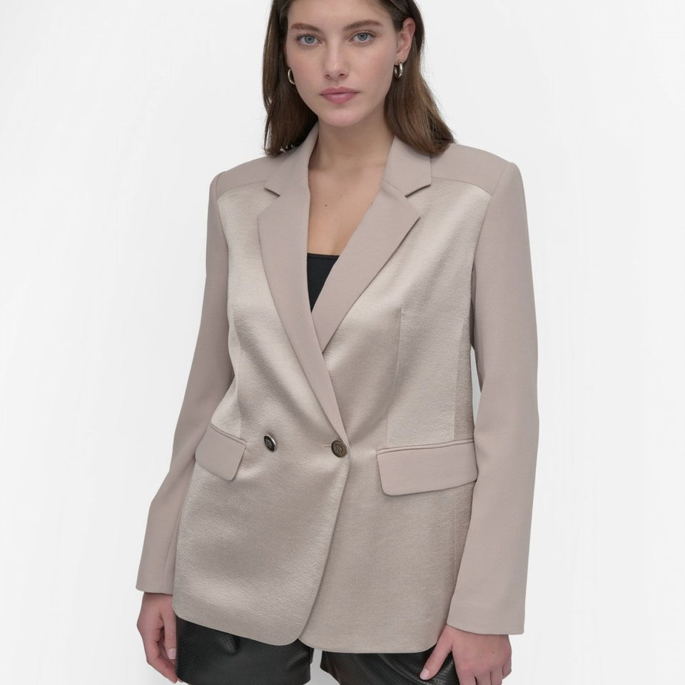 DKNY Women's Grey Pebble Open Back Blazer