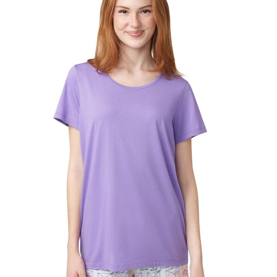 HUE Women's Paisley Purple Spring Whimsical Print Scoop Neck T-Shirt