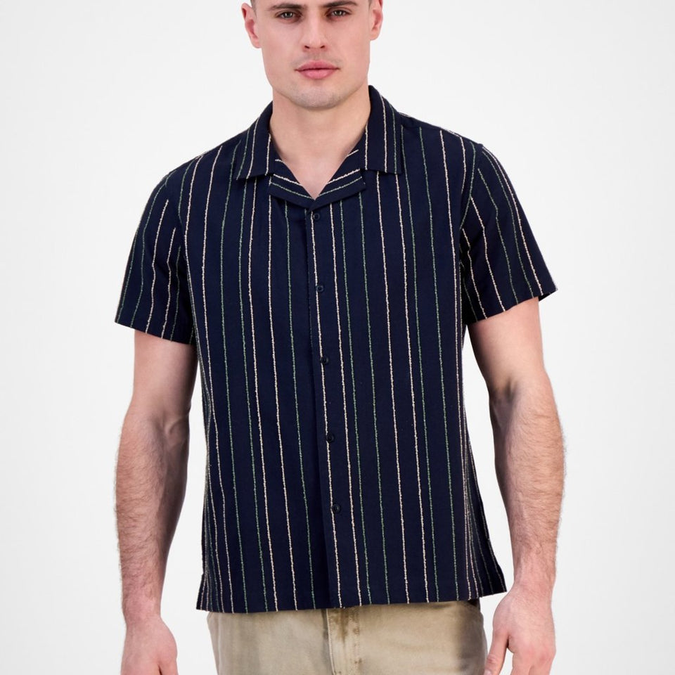 Guess Men's Smart Blue Multi Cooper Striped Button-Front Shirt