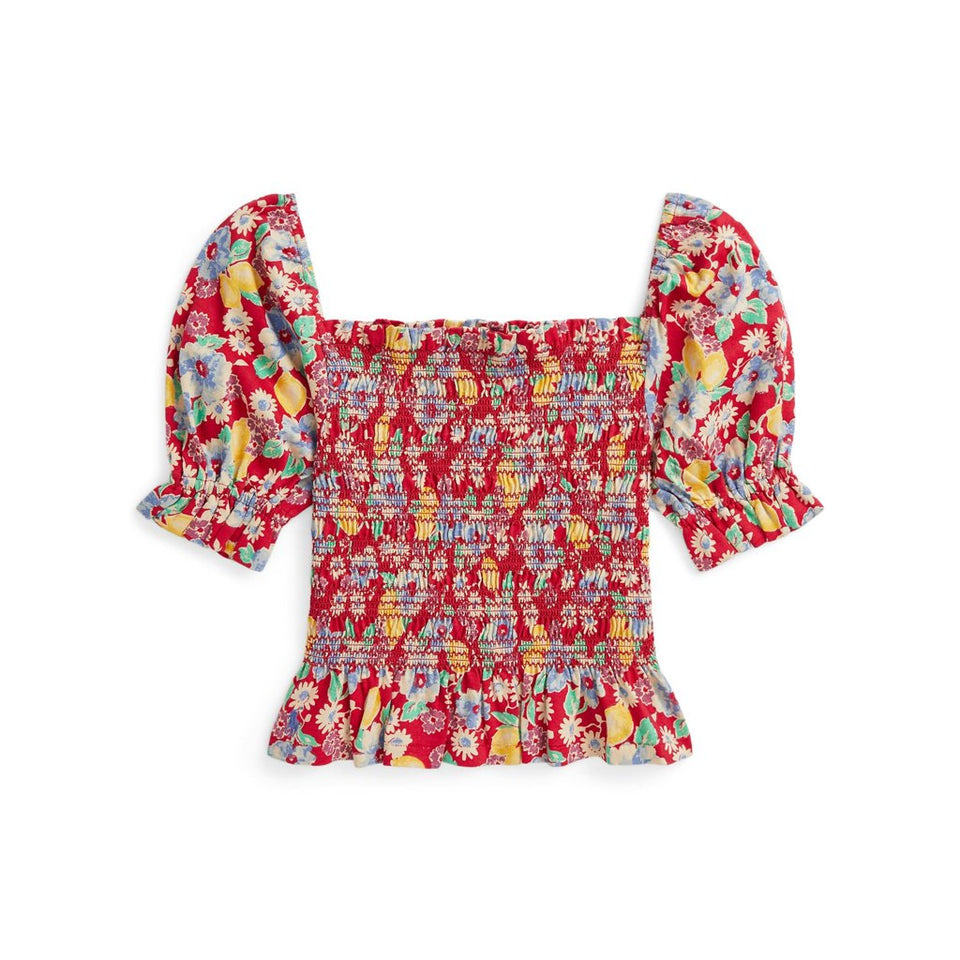 Polo Ralph Lauren Girl's Lemon Floral Riverside Smocked Jersey Blouse