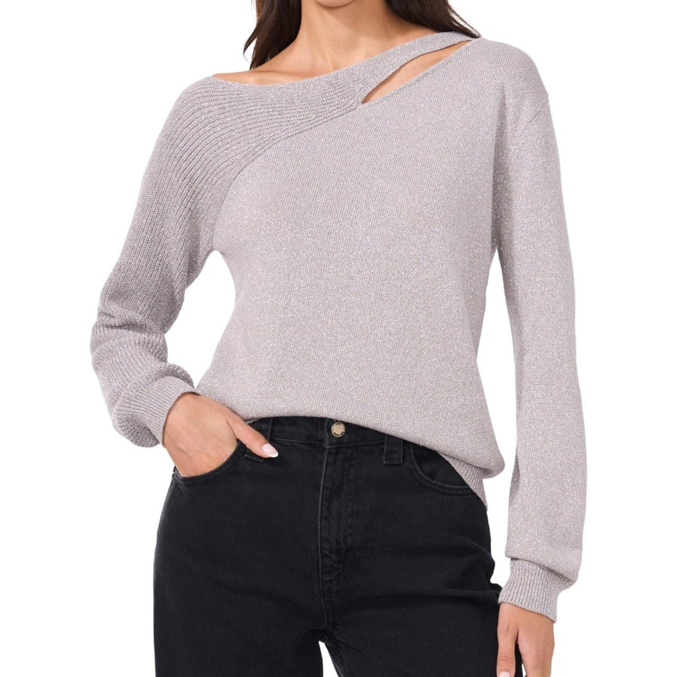 Vince Camuto Womens Silver One Side Shoulder Cutout Blouse