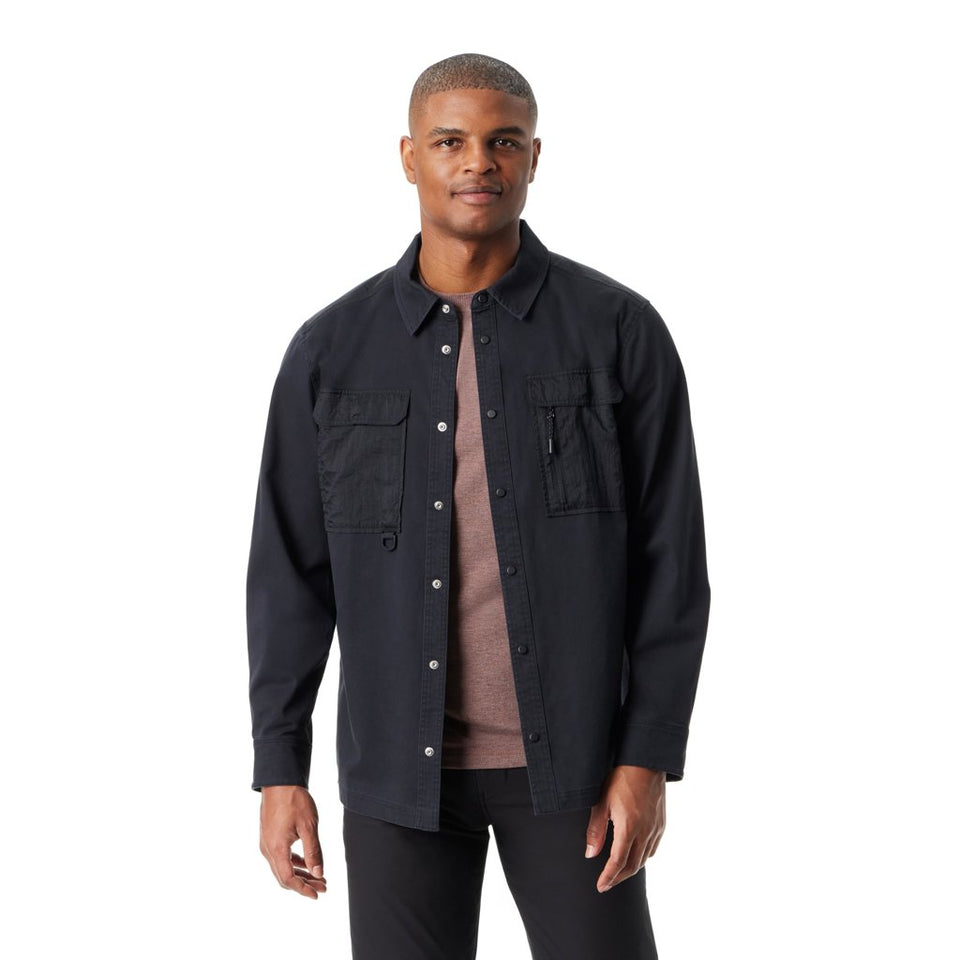 Bass Outdoor Men's Black Beauty Stretch Worker Snap Front Overshirt
