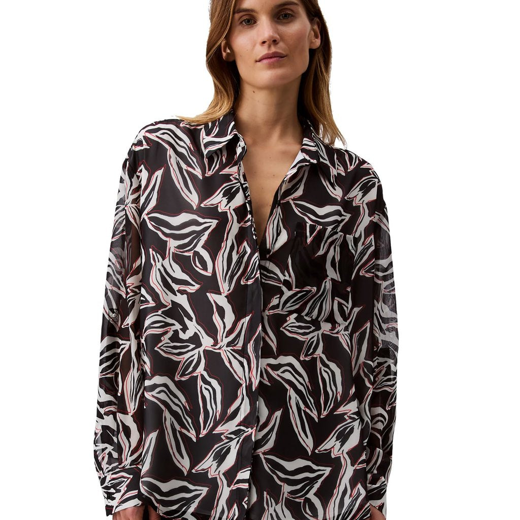 Calvin Klein Women's Black Printed Classic Button-Down Shirt