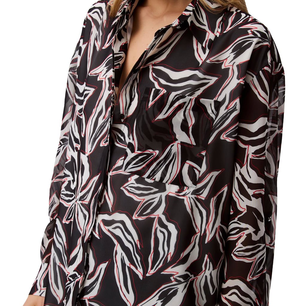 Calvin Klein Women's Black Printed Classic Button-Down Shirt