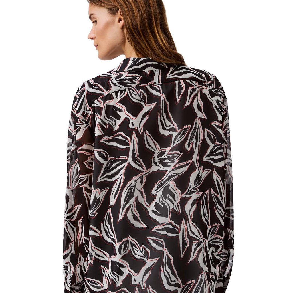 Calvin Klein Women's Black Printed Classic Button-Down Shirt