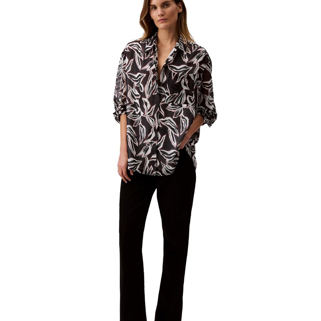 Calvin Klein Women's Black Printed Classic Button-Down Shirt