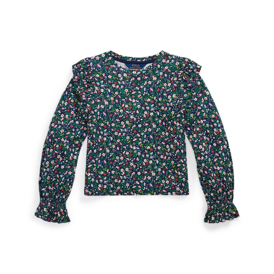 Polo Ralph Lauren Girl's Navy Payden Floral Ruffled Cotton-Modal Blouse