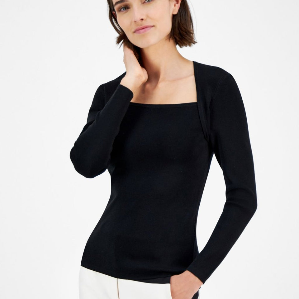 Anne Klein Women's Portrait Neckline Long Sleeve Blouse