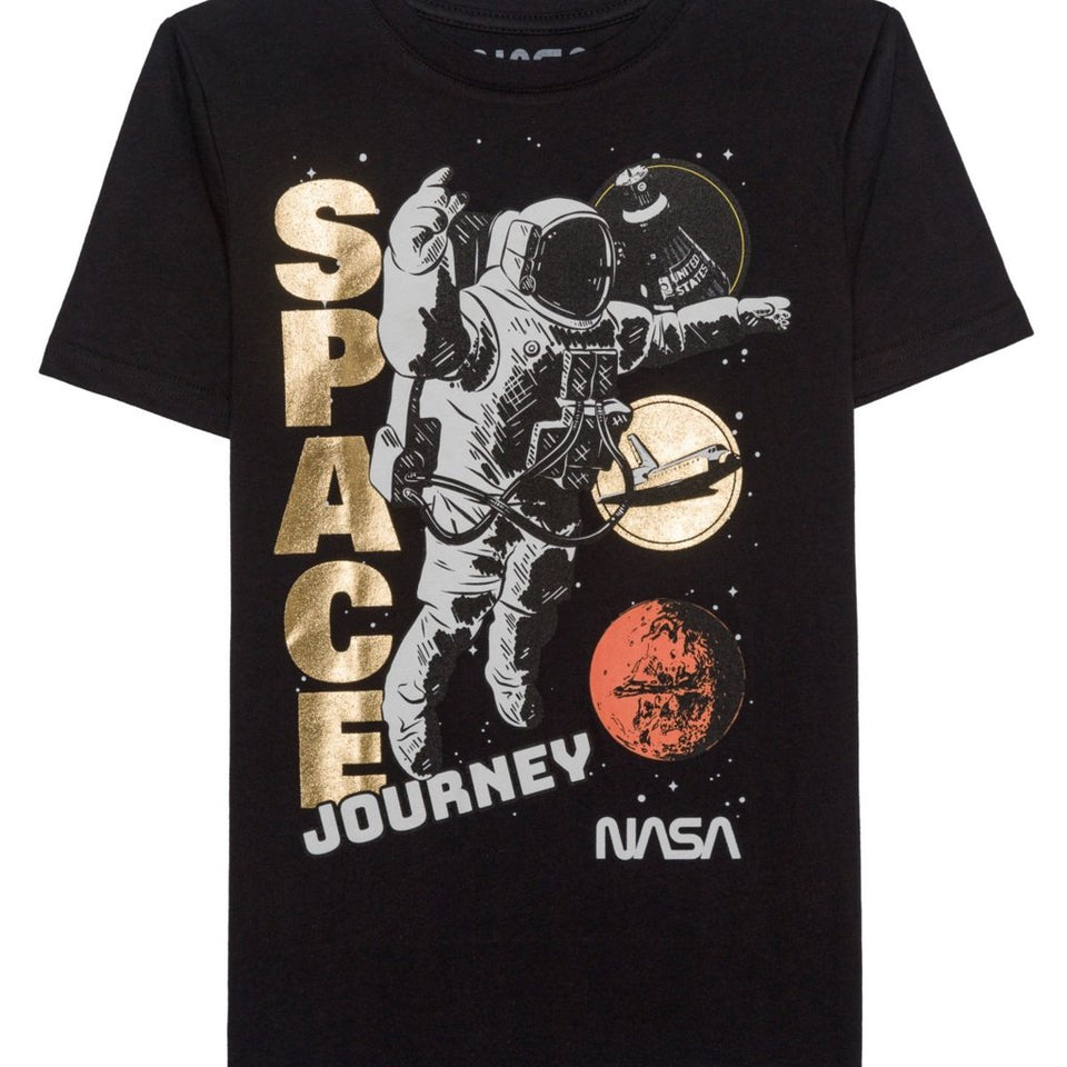 Nasa Boy's Black Astronaut Graphic Short Sleeve T-Shirt