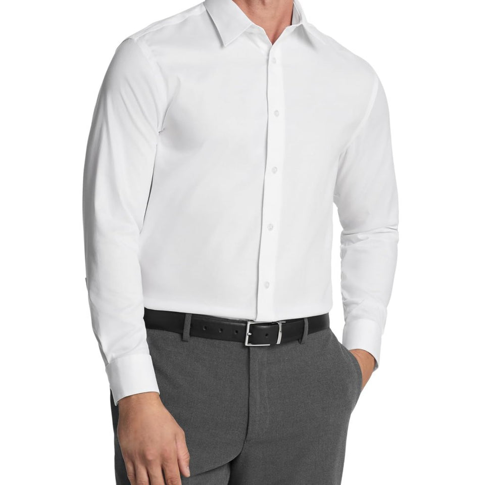 Calvin Klein Men's White Non-Iron Stretch Regular Fit Dress Shirt