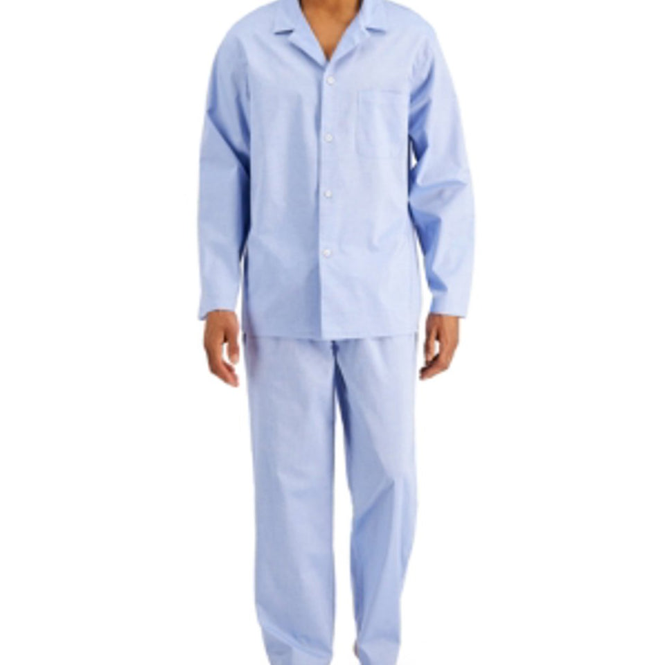 Club Room Men's Blue White Cotton Oxford Pajama Top