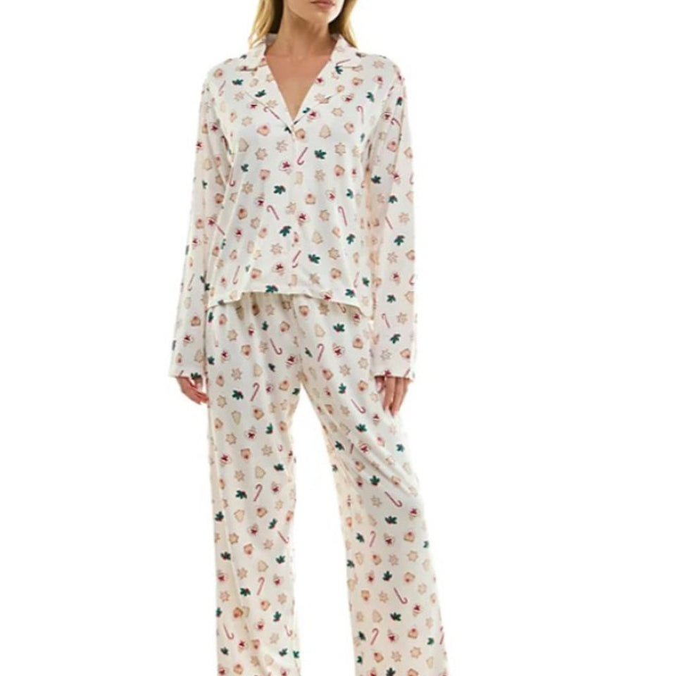 Sincerely Jules Women's Multicolor Notch Collar Button-Front Pajama Top