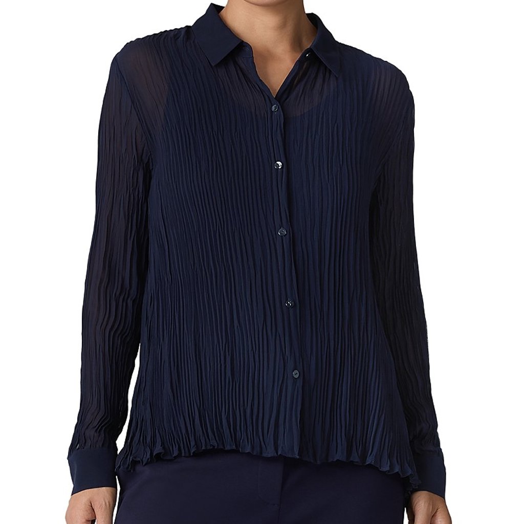 Eileen Fisher Women's Silk Georgette Crinkled Classic Collar Shirt