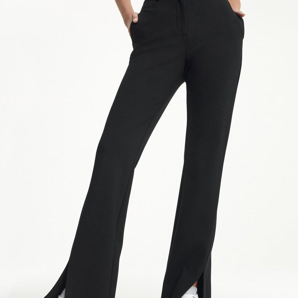 DKNY Women's Black Solid Mid Rise Slit Cuff Trousers