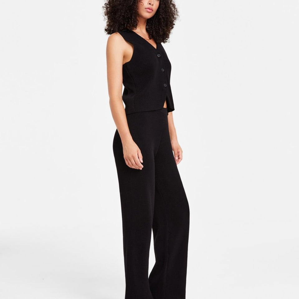 Lucy Paris Women's Black Grayson Ribbed Knitted Vest