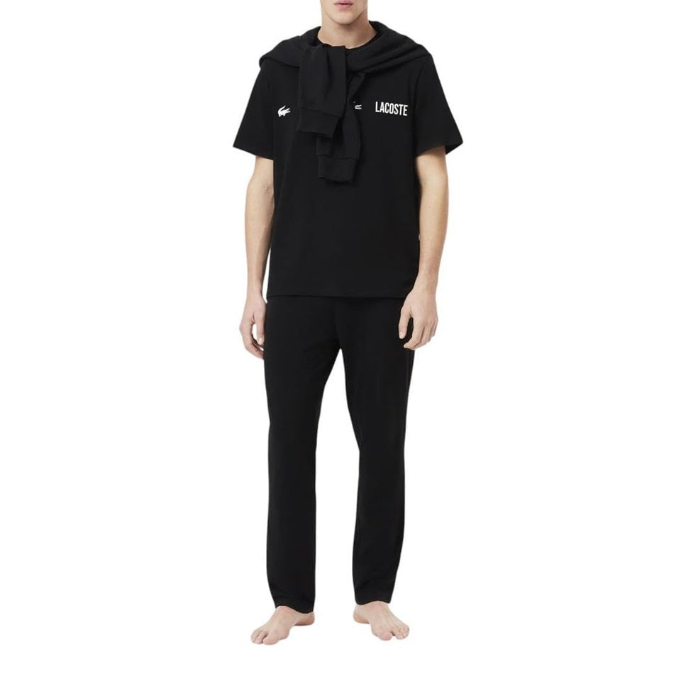 Lacoste Men's Black Straight Fit Croc Waistband Pajama Pant