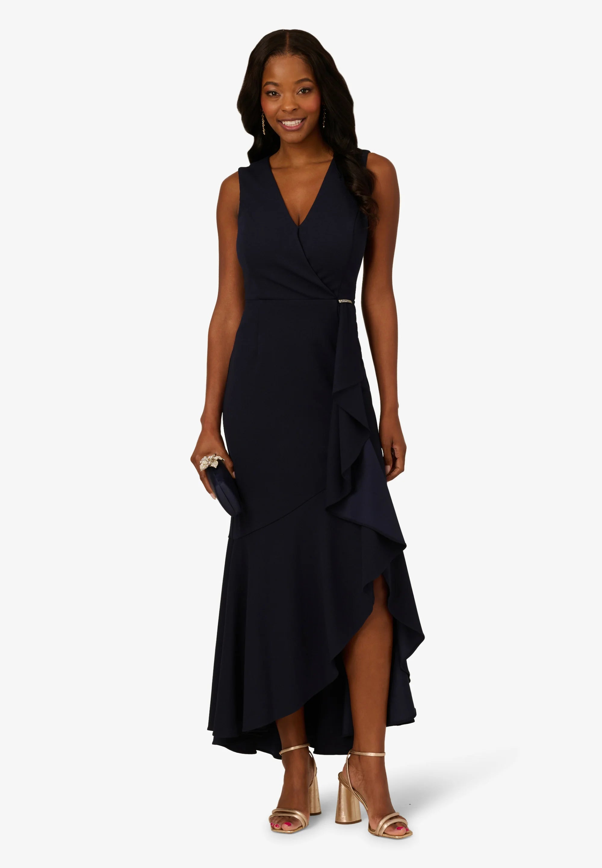 Adrianna Papell Women’s Navy Faux-Wrap Ruffle Dress | Adrianna Papell in Lebanon