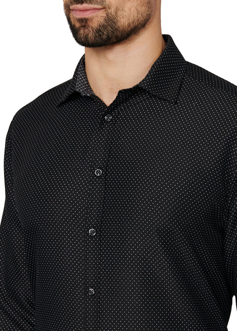 Calabrum Men's Black Regular Fit Dot Print Wrinkle Free Performance Dress Shirt | Calabrum In Lebanon