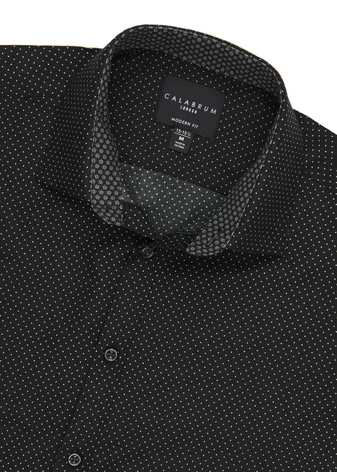 Calabrum Men's Black Regular Fit Dot Print Wrinkle Free Performance Dress Shirt | Calabrum In Lebanon