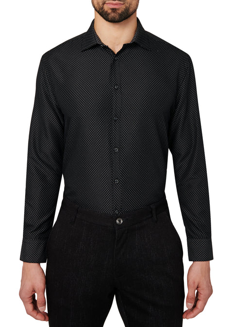 Calabrum Men's Black Regular Fit Dot Print Wrinkle Free Performance Dress Shirt | Calabrum In Lebanon