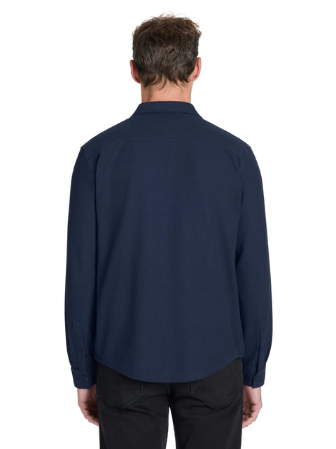 Celio Men's Navy Regular Fit Waffle-Knit Cotton Shirt | Celio In Lebanon