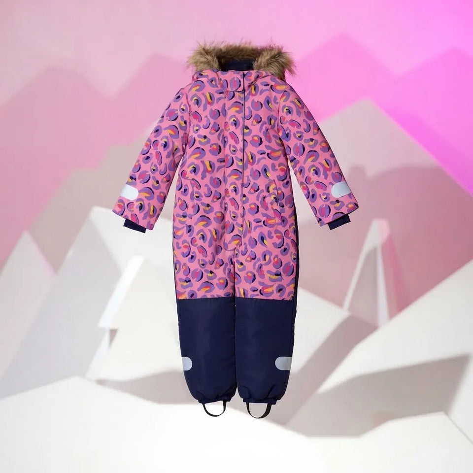 Sinsay Girl's Pink and Navy Colorful with Front Zipper Closure and Elastic Foot Straps Snowsuit